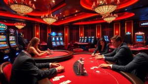Players enjoy an exciting gaming experience at u888's luxurious casino tables, featuring poker and blackjack.