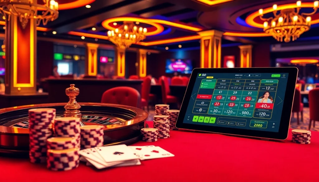 Experience thrilling gameplay with MM88 COM, showcasing poker chips and a roulette wheel in an elegant casino setting.