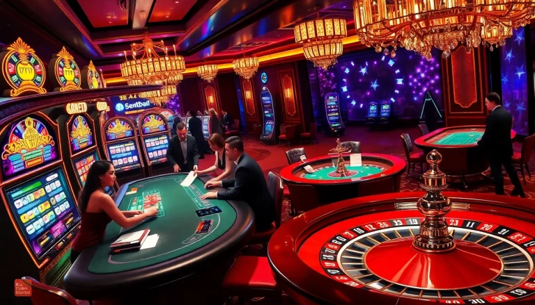 Experience the thrill of gambling with Keonhacai Bet88 at a vibrant casino featuring blackjack and slot machines.