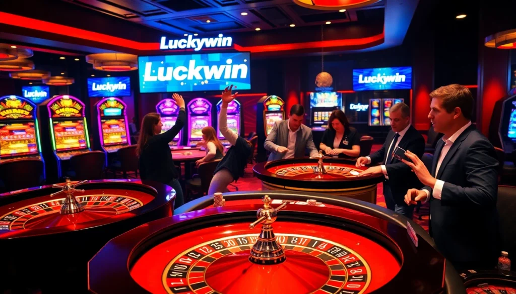Engaged players enjoying Luckywin games at luxurious casino tables.