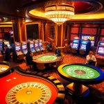 LUCK88 players enjoying an exciting casino atmosphere with tables and slot machines.