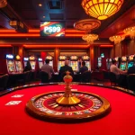 Experience the thrill of casinos with link PS99 showcased on a vibrant poker table amidst a luxurious gambling scene.