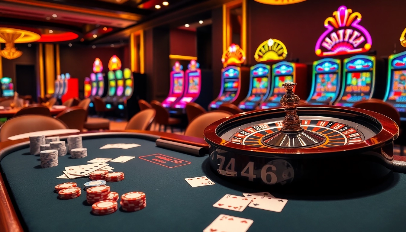 Experience the excitement of nhà cái uy tín F168 with a vibrant casino scene showcasing poker, roulette, and slot machines.