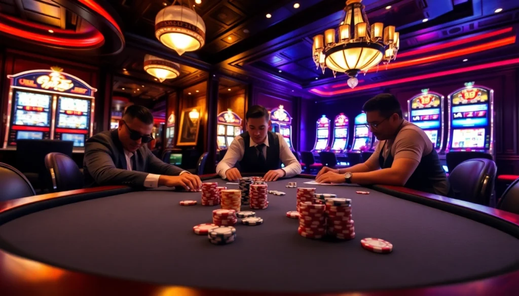 Players at a glamorous casino poker table enjoying high-stakes games at u88.