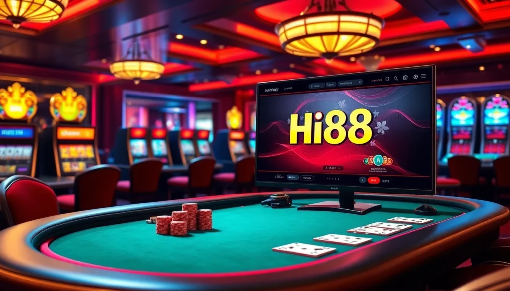 Experience high-stakes betting at Hi88 with thrilling poker games and vibrant slot machines.