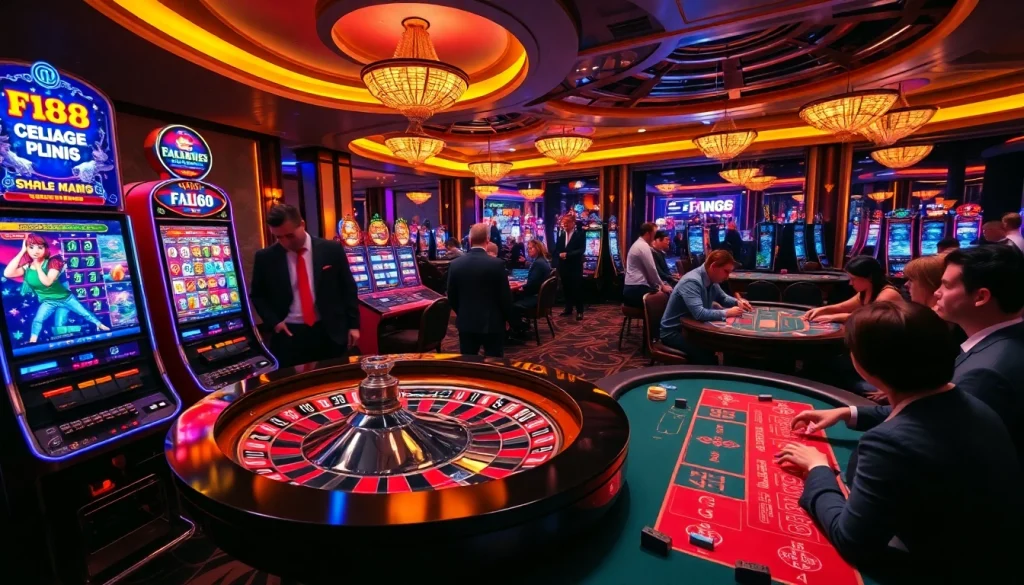 Players engage with F168's exciting casino table games, highlighting the vibrant atmosphere and luxury of gambling.