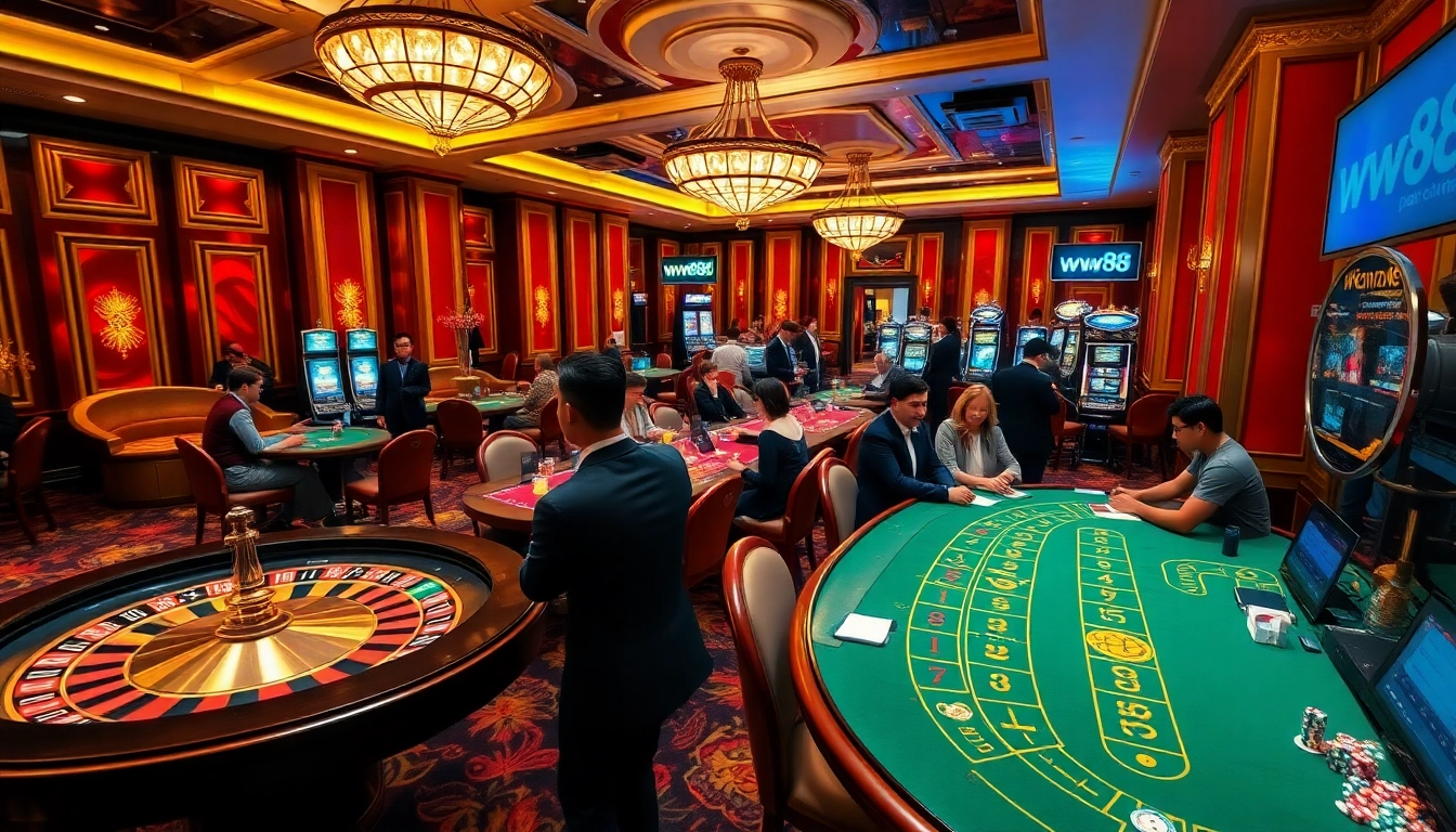 Experience the thrilling excitement of ww88 with players at a luxurious casino gaming table.