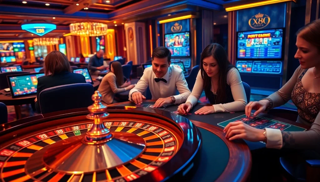 Engaged gamblers enjoying the excitement of games at XX88 online casino.