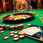 Experience thrilling games at Luckywin with a vibrant casino table, roulette wheel, and colorful chips.