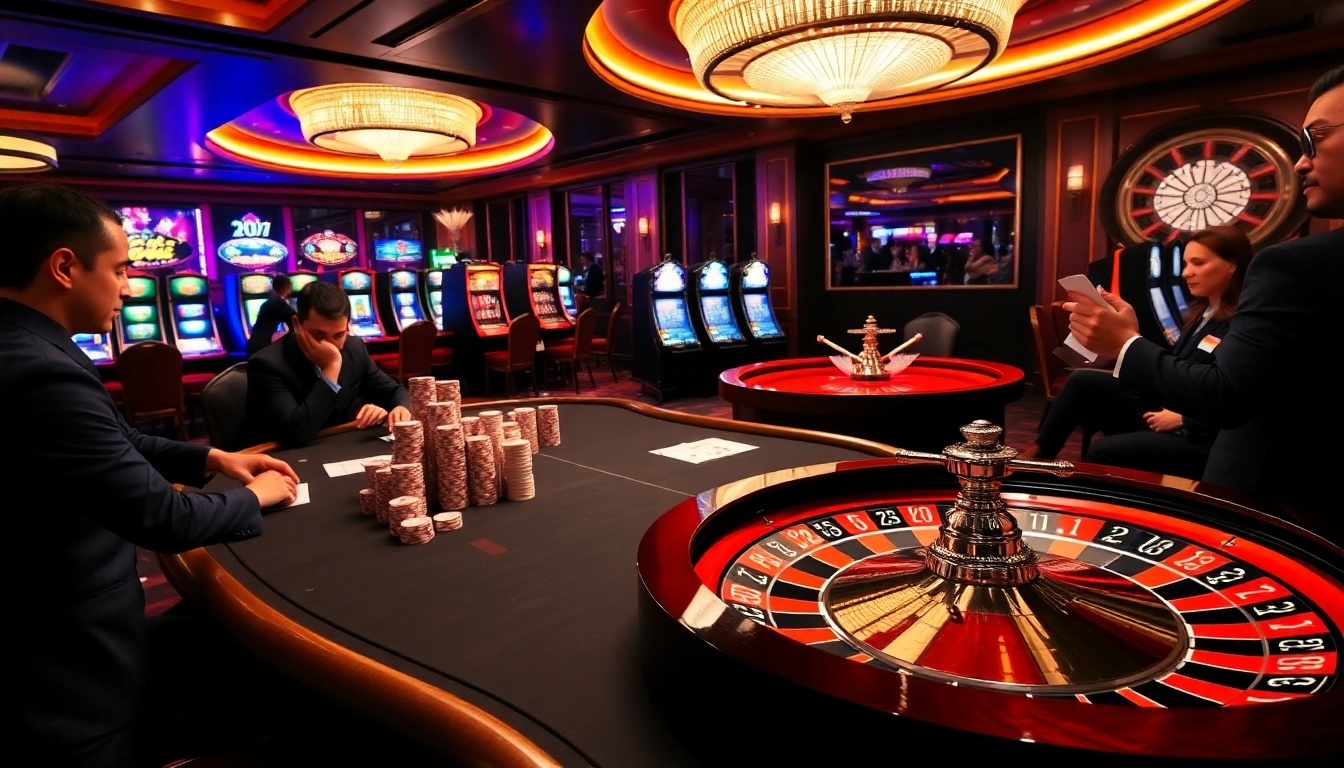 Engaging scene of players strategizing for game tg88 at a luxurious casino table.