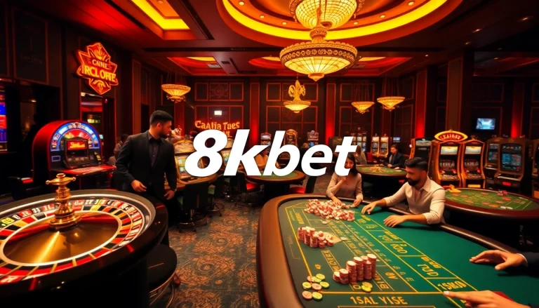 Experience the excitement of 8kbet with lively casino tables and luxury gaming visuals.