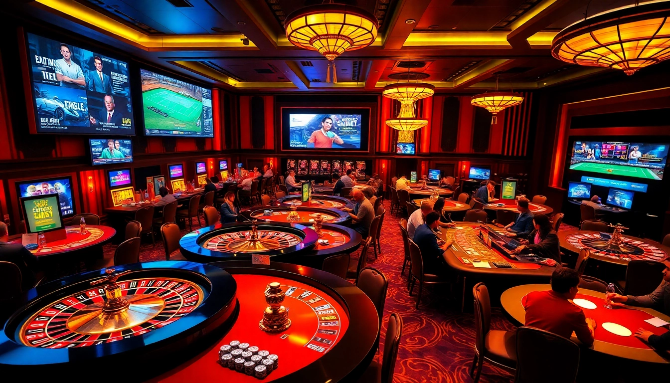 Exciting casino gaming experience at link PS99 with vibrant roulette wheels and busy players.
