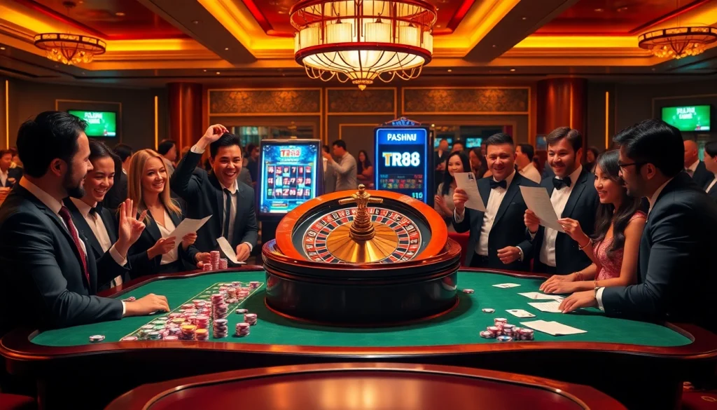 Experience high-stakes betting with the TR88 slot machine surrounded by casino excitement.