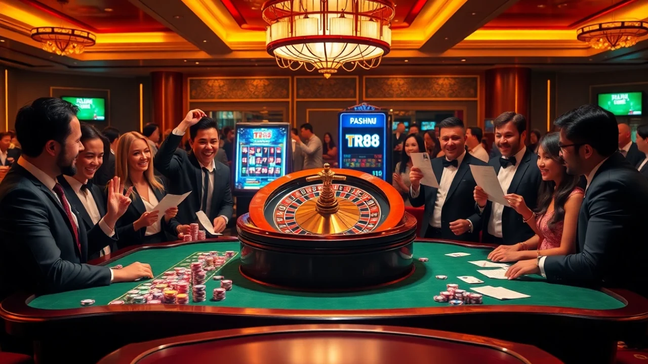 Experience high-stakes betting with the TR88 slot machine surrounded by casino excitement.