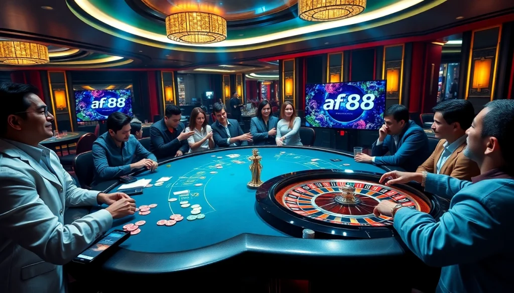 Players enjoying an exciting game at a luxurious casino table showcasing af88.