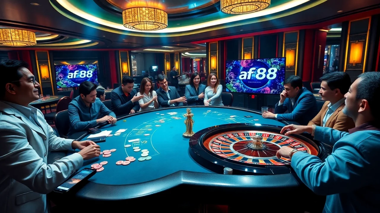 Players enjoying an exciting game at a luxurious casino table showcasing af88.