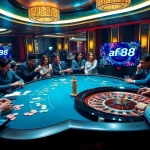 Players enjoying an exciting game at a luxurious casino table showcasing af88.