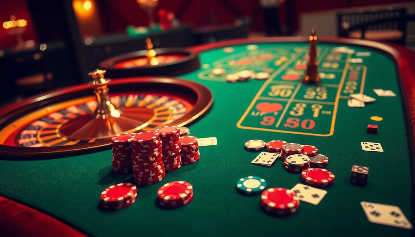 Engaging players at a luxurious king888 blackjack table surrounded by vibrant poker chips and cards.