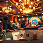 Engaging poker scene at a luxurious casino featuring players and exciting gameplay with https://kjcmh.com/ chips.