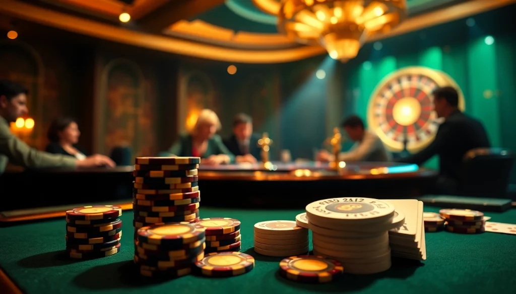 Playing high-stakes poker at 98win10 with vibrant chips and cards in a luxurious casino