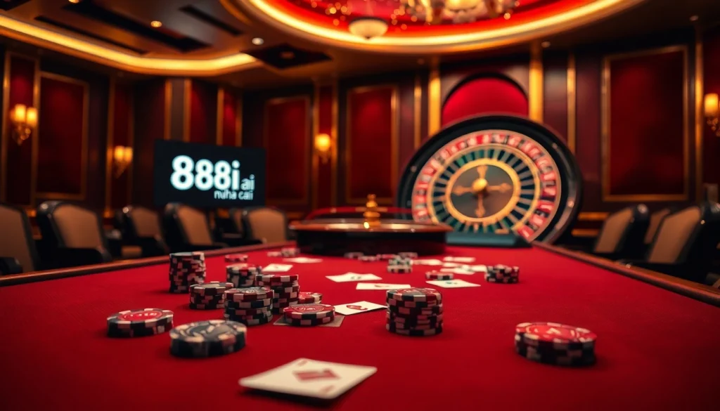 88i nhà cái offers an exciting casino experience with vibrant poker chips and illuminated roulette wheels.