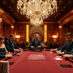 Players engaging in a high-stakes game at the TG 88 poker table in a luxurious casino.