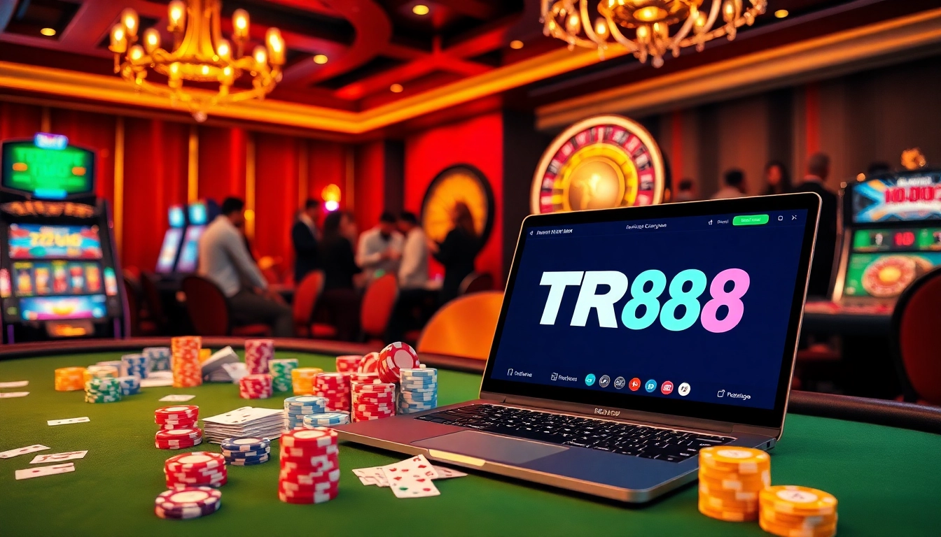 Engaging players enjoy various games at TR88's vibrant casino, showcasing excitement and strategy.
