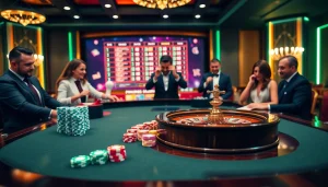 Experience the thrill of gambling at luckywin88 with vibrant poker chips and an elegant roulette wheel.