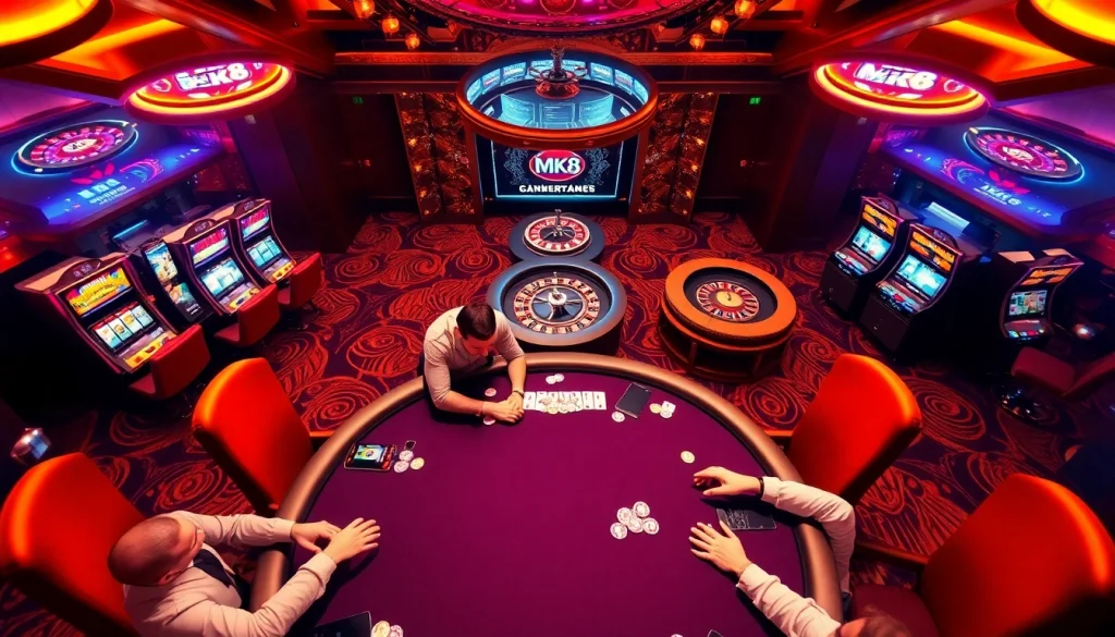 Engaged players enjoying MK8 casino action at a vibrant poker table.