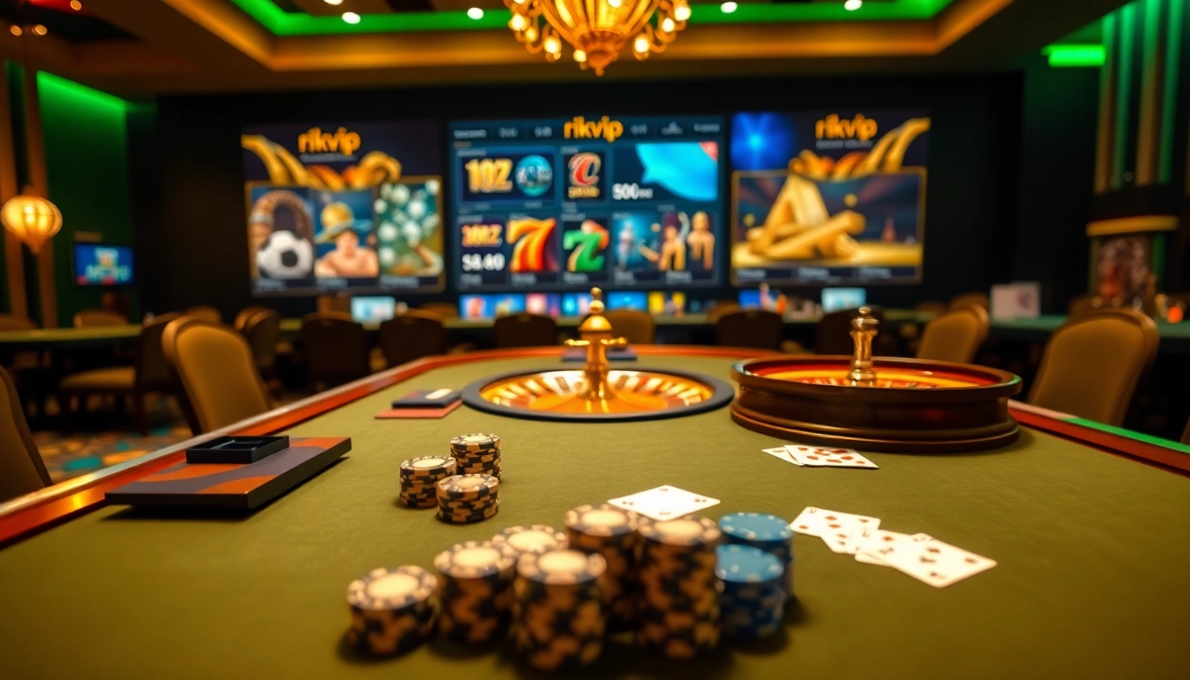 Engaging gamblers with rikvip's exciting casino action at a vibrant poker table.