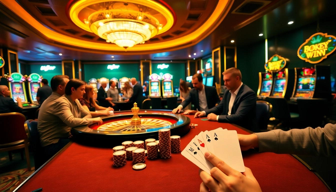 Players enjoying a thrilling moment at sunwin's poker table with vibrant atmosphere.
