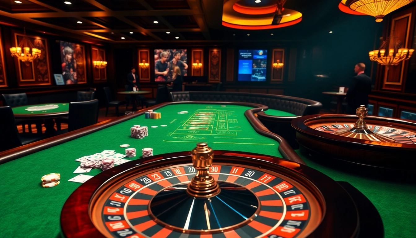 Engaged players at rikvip casino tables surrounded by vibrant chips and immersive gaming interfaces.