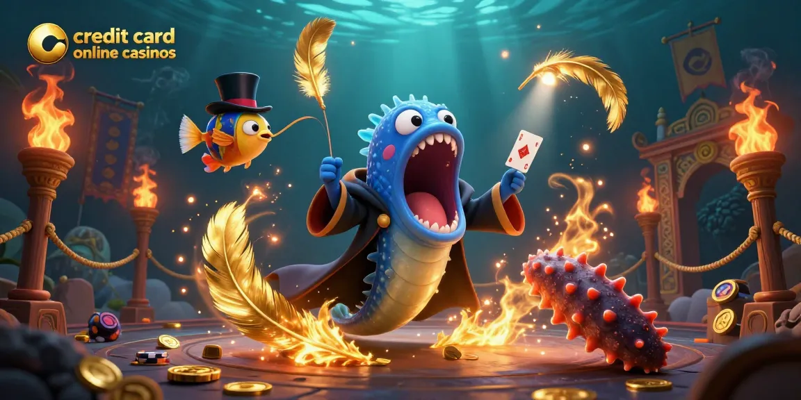 Experience the excitement of credit card online casinos with a vibrant underwater scene showcasing magical characters and casino elements.